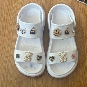 Croc White Sandals with Decorative Charms
